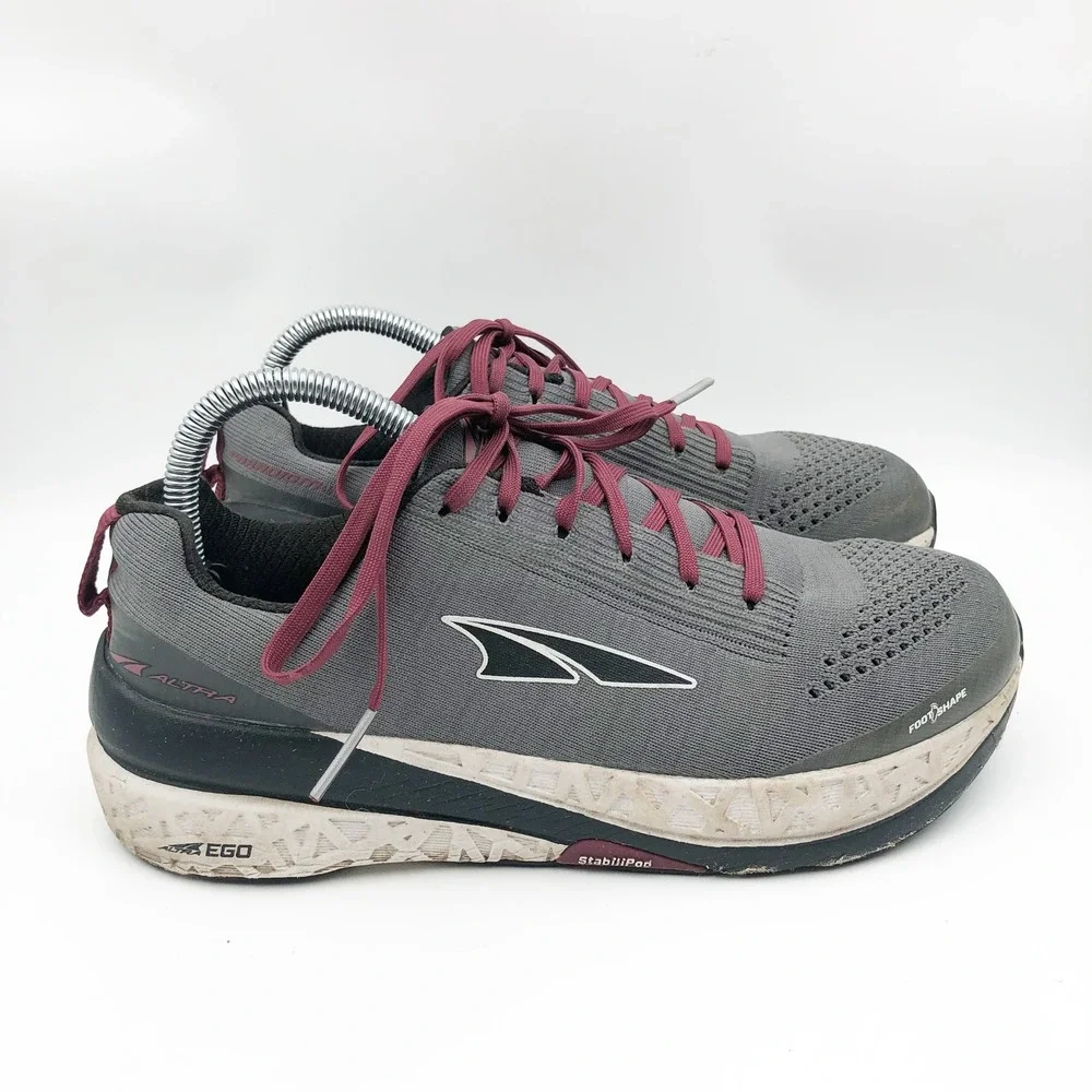 Altra Shoes Womens 8.5 Paradigm 4.5 Gray Maroon Running Foot Shape Zero Drop
